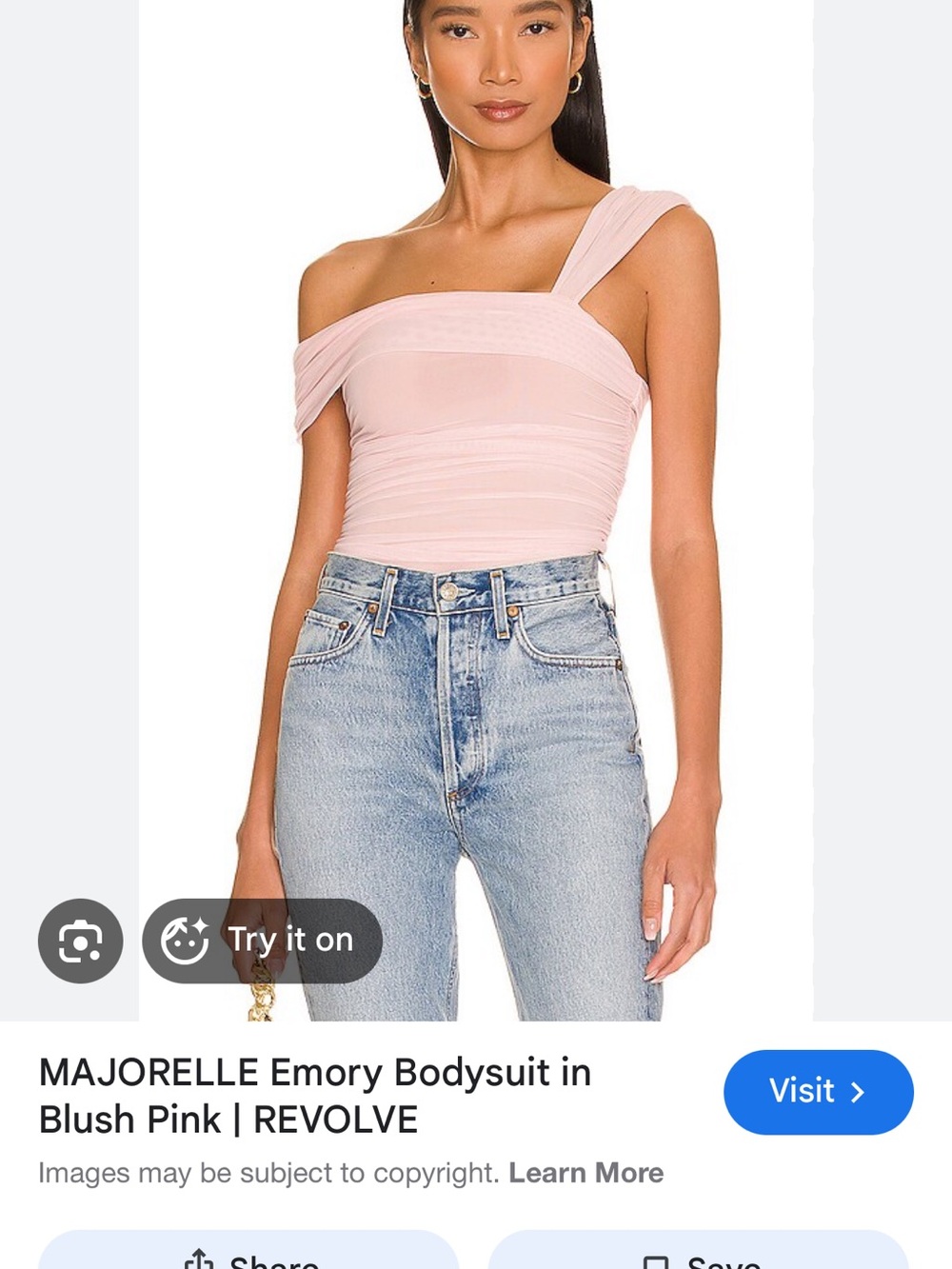 MAJORELLE Emory Blush Pink One-Shoulder Draped Bodysuit